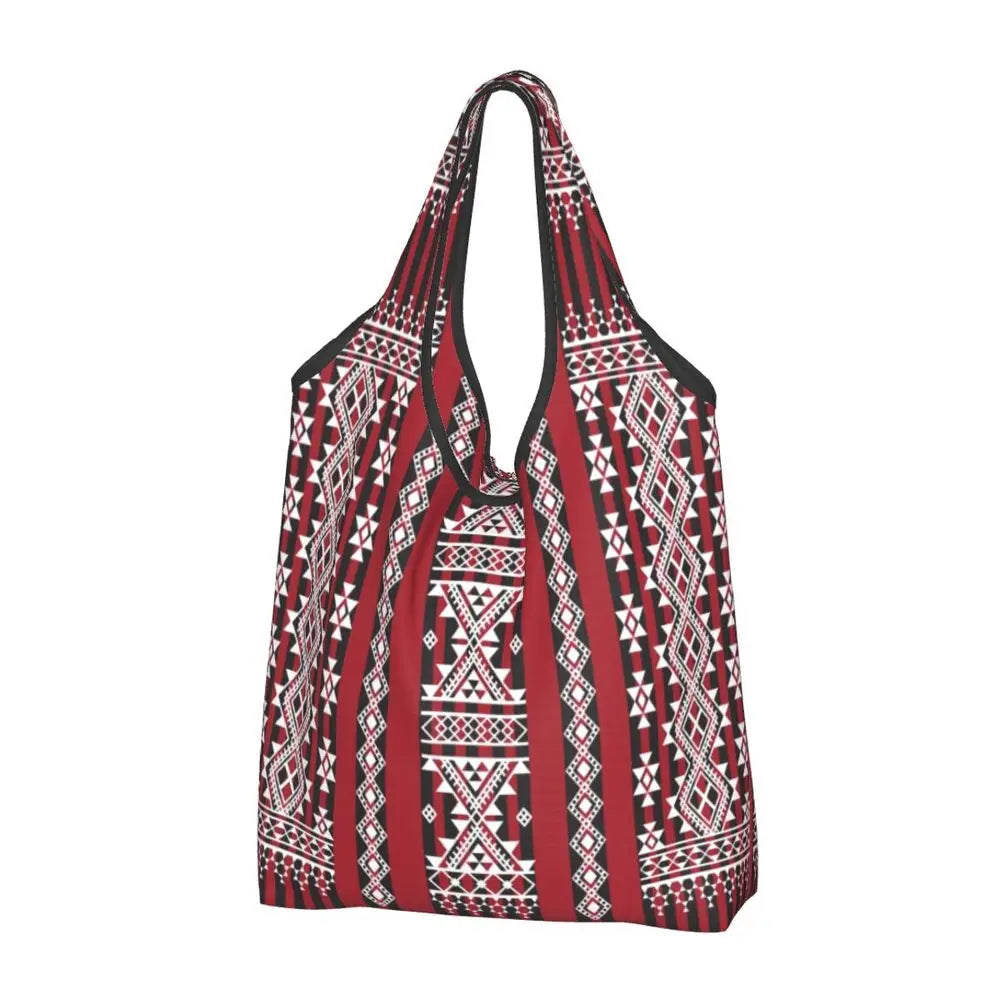 Custom Kabyle Jewelry Shopping Bags Women Portable Large Capacity Groceries Amazigh Carpet Berber Shopper Tote Bags