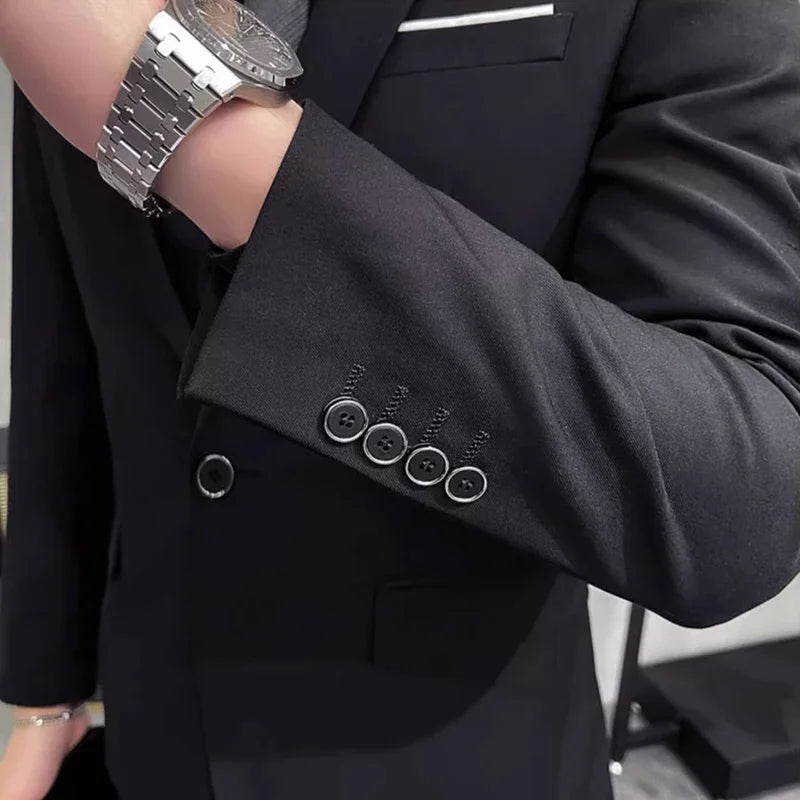Groom's Wedding Dress ( Jacket + Vest + Pants ) High End Brand Solid Color Men's Casual Business Office Formal Suit 3Pcs Sets