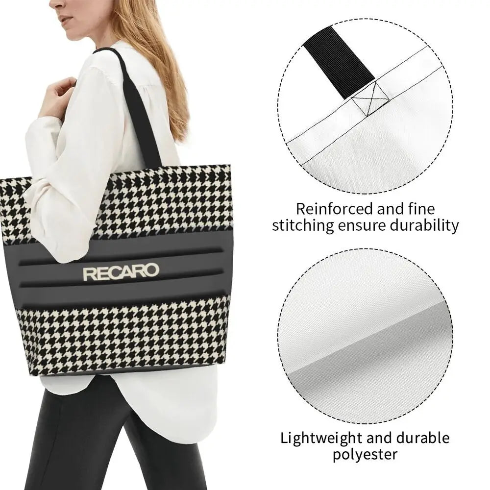 Custom Recaros Logo Shopping Canvas Bags Women Durable Big Capacity Groceries Shopper Tote Bags