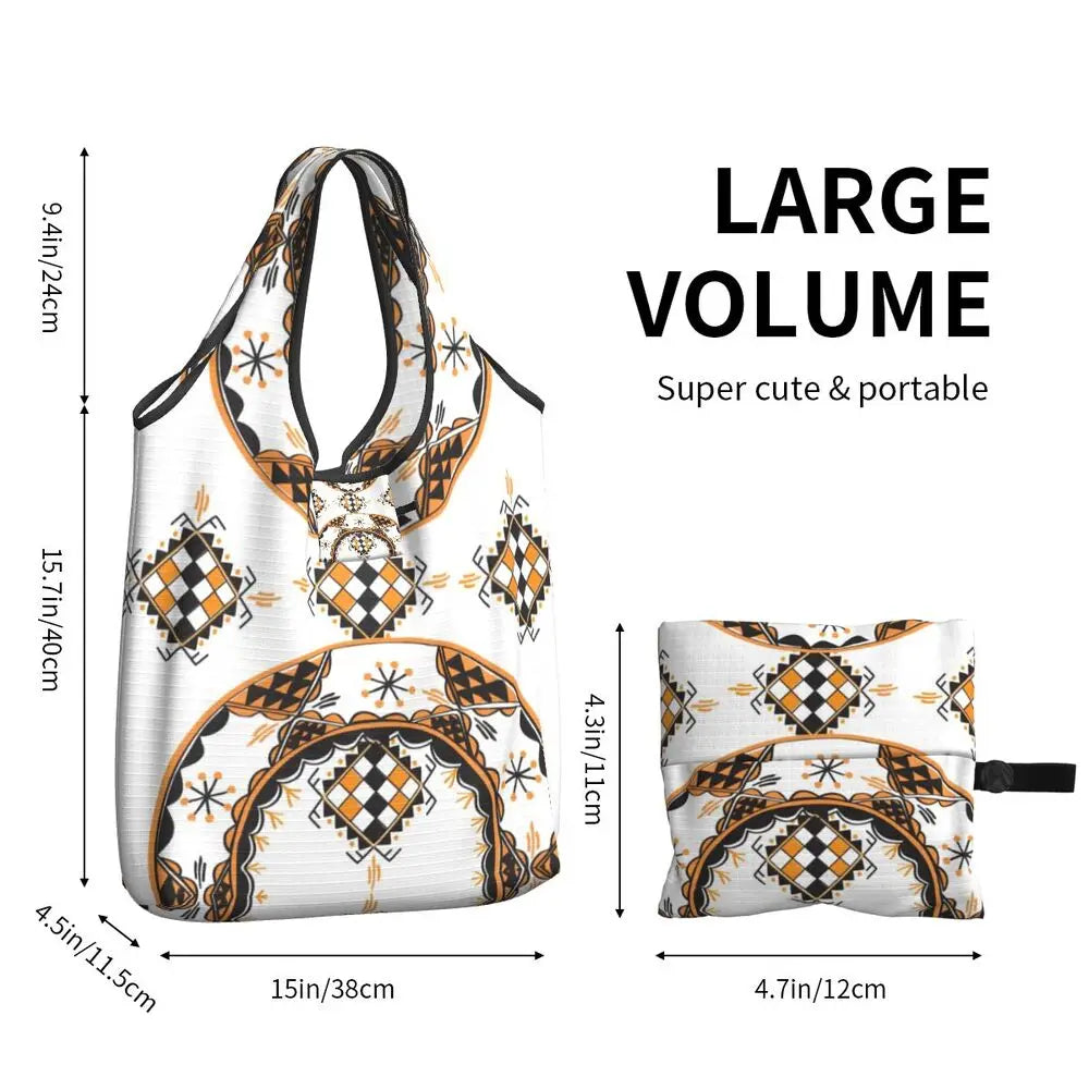 Custom Kabyle Jewelry Shopping Bags Women Portable Large Capacity Groceries Amazigh Carpet Berber Shopper Tote Bags