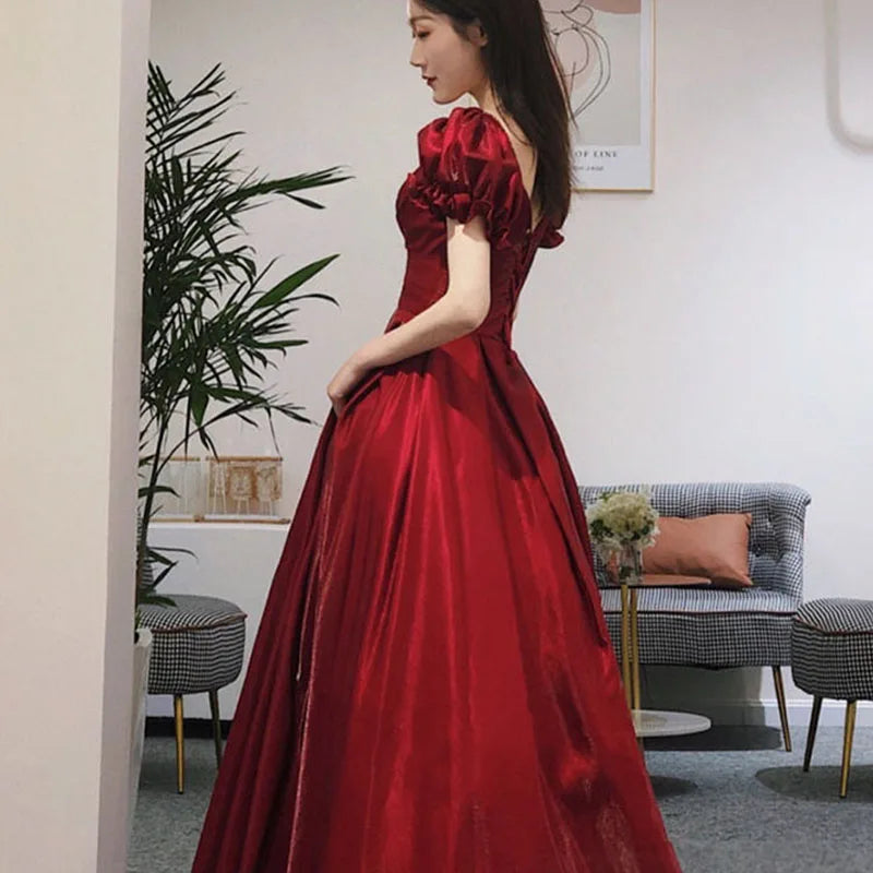 Evening Dress Red Bridal Toast Wear New V-neck Sexy Short Sleeve Long Skirt Backless Dinner Dresses Formal Dress Women Elegant