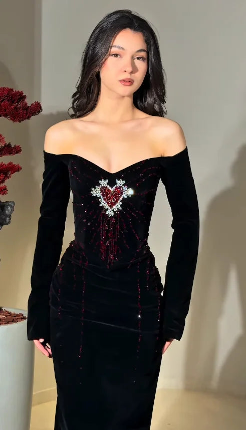 Dubai Saudi Women's Wedding Party attire Evening Dresses Black Flower Formal Occasion Prom Gowns Glitter Stylish Customized