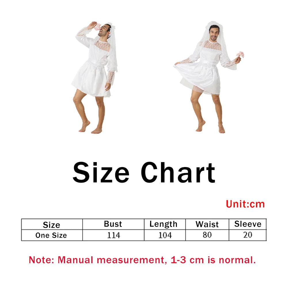 Men's White Wedding Dress Male White Bride Costume Funny and Creative Costume for Bachelor Parties Halloween and Other Parties