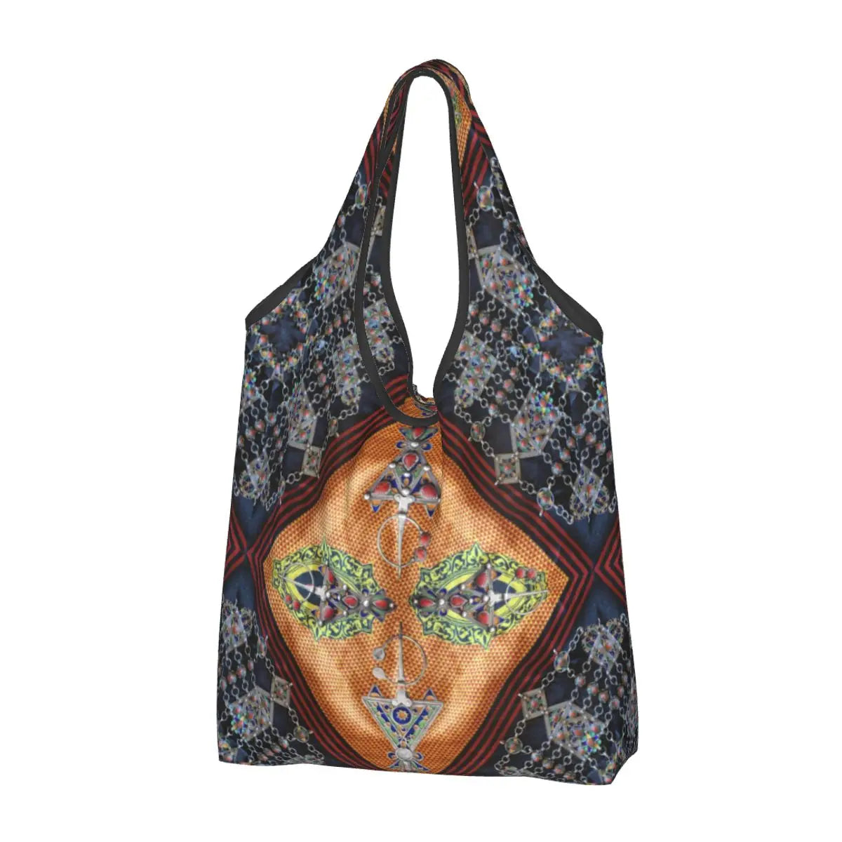 Custom Kabyle Jewelry Shopping Bags Women Portable Large Capacity Groceries Amazigh Carpet Berber Shopper Tote Bags