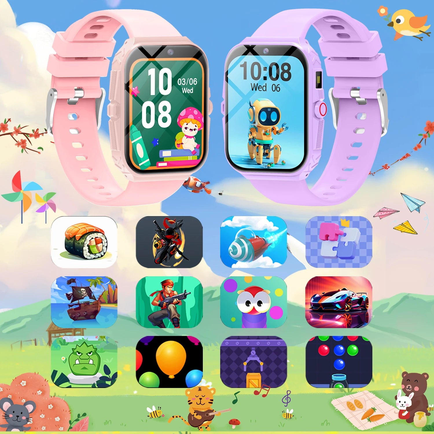 2026 New Smart Watch For Children HD Touch Screen Camera 18 Games Sleep Monitoring Alarm Clock Calculator Birthday Gift Boy Girl