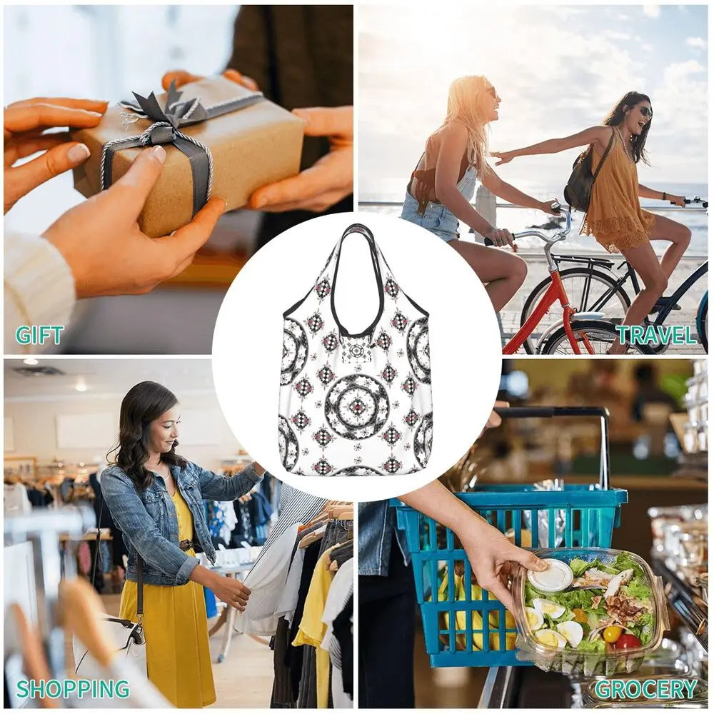 Custom Kabyle Jewelry Shopping Bags Women Portable Large Capacity Groceries Amazigh Carpet Berber Shopper Tote Bags