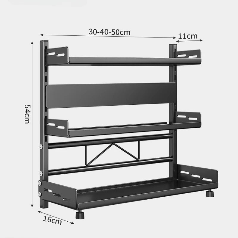 Kitchen Countertop Organizer Rack with Adjustable Feet Knife Storage and Removable Shelves for Cooking Essentials Use