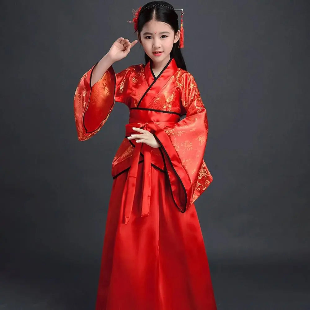 Ethnic Children's Ancient Costumes Printed Silk Robe Chinese Style Clothes Photo Prop Retro Chinese Traditional Clothes