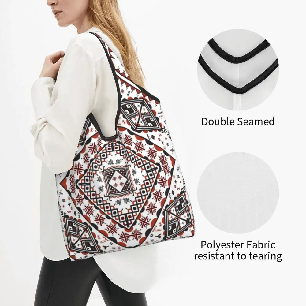 Custom Kabyle Jewelry Shopping Bags Women Portable Large Capacity Groceries Amazigh Carpet Berber Shopper Tote Bags