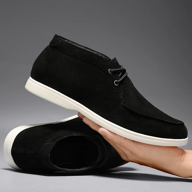 Men Suede Leather Loafers Slip-on Platform Driving Shoes Lightweight Casual Khaki Breathable Leisure Footwear Comfort Flexible