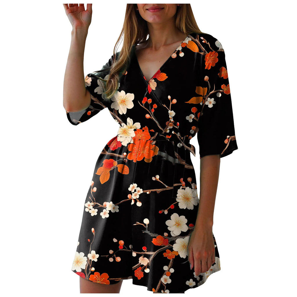 Fashionable Printed V-Neck Short Jumpsuits For Woman Summer Short-Sleeve Casual Rompers Holiday Beach Outfit Jumpsuit Shorts