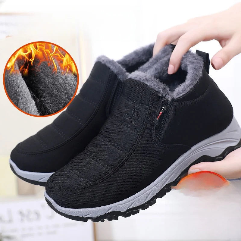 Thickened Fleece Winter Men's Beijing Cloth Shoes Anti-slip Warm Cotton Boots Women's Step-by-step Shoes round Toe Thick Heel