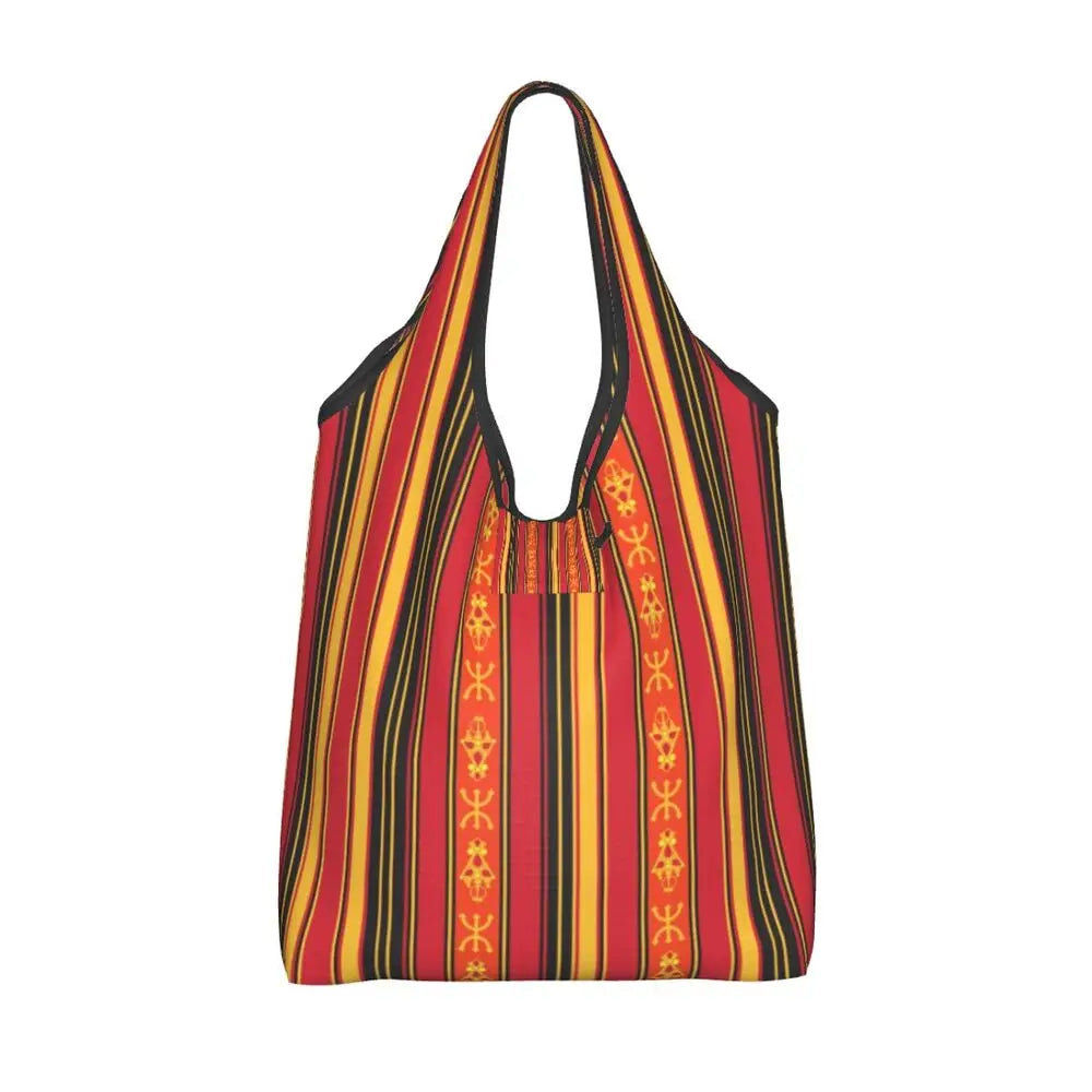 Custom Kabyle Jewelry Shopping Bags Women Portable Large Capacity Groceries Amazigh Carpet Berber Shopper Tote Bags
