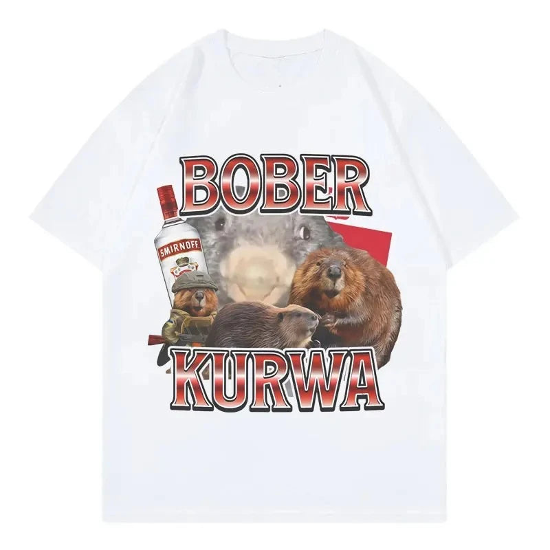 Tee Shirt Homme Graphic T-Shirts Men Tshirt for Men Ropa Hombre Bober Kurwa Fun Mouse Meme Short Sleeved Round Neck Y2k Tshirt