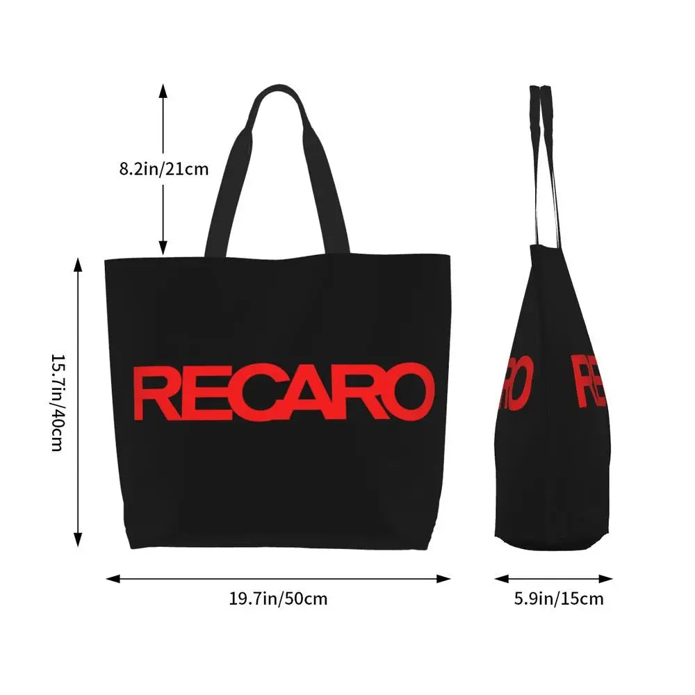 Custom Recaros Logo Shopping Canvas Bags Women Durable Big Capacity Groceries Shopper Tote Bags
