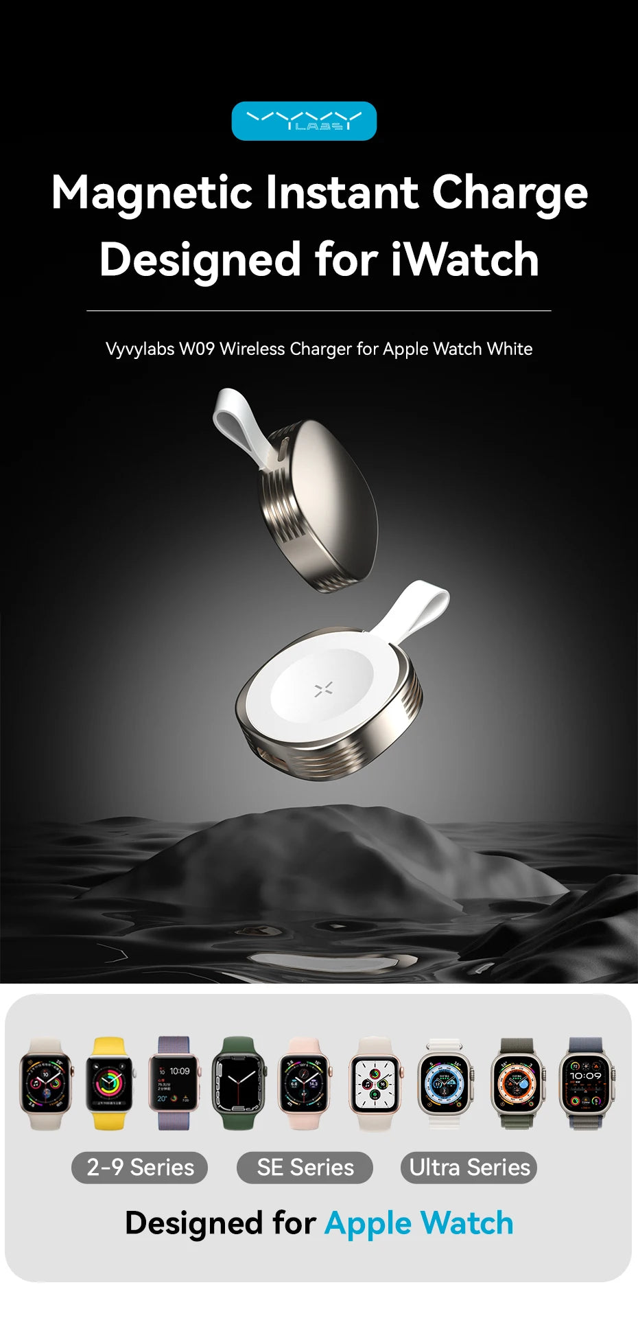 VYVYLABS Wireless Charging Portable Magnetic Watch Wireless Fast Charger Smartwatch Refresh Rate for iWatch Series 6 5 3 2 1