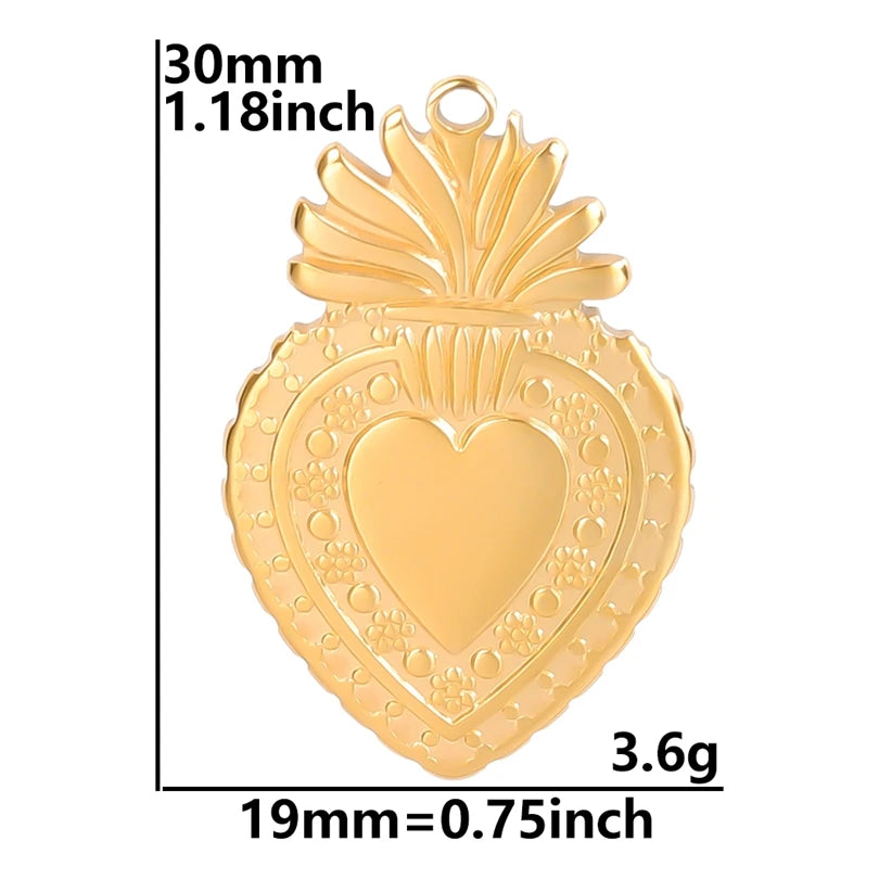 6Pcs/Lot Stainless Steel Gothic Catholic Sacred Heart Charms Jewelry Wholesale Thorns Lava Love Pendant Diy Necklaces Wholesale