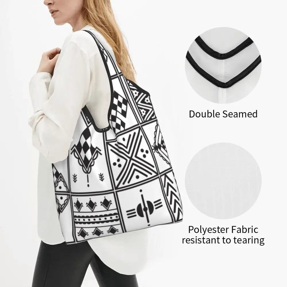 Custom Kabyle Jewelry Shopping Bags Women Portable Large Capacity Groceries Amazigh Carpet Berber Shopper Tote Bags