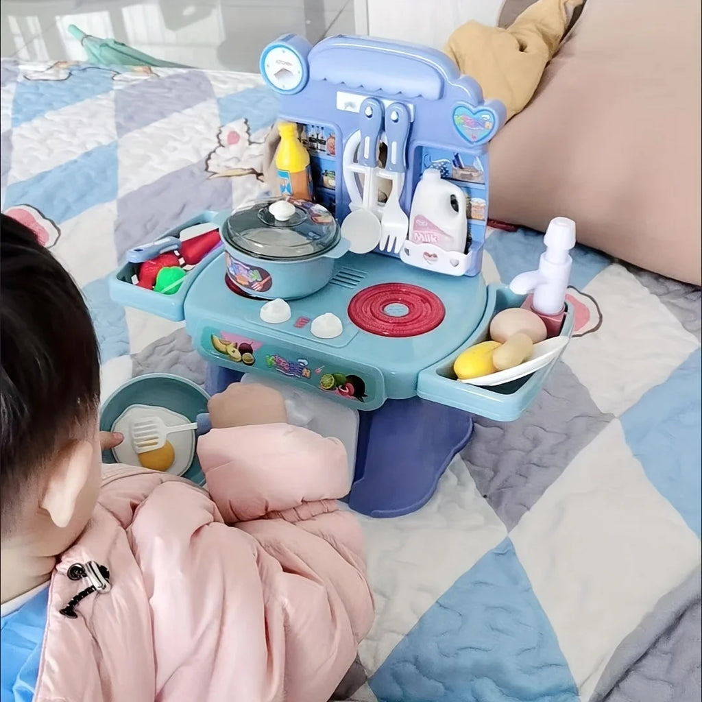 Pretend Play Kitchen Set With Sounds, Lights, Cooking Stove, Sink, And Play Food - Mini Toy Kitchen