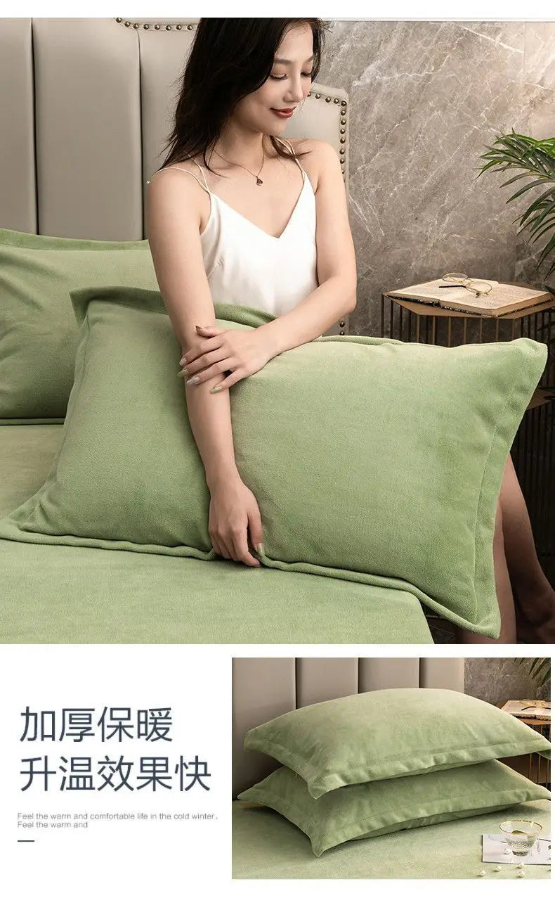 Coral Fleece Soft Winter Pillowcase Solid Plain Simple Home Bedroom House Hold Pillow Case Cover Zipper Warm  Comfortable