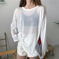 Sheer T-shirts Women Summer Sun-proof Cool Breathable Long Sleeve T Shirt Solid Loose All-match See Through Sun Protection Top