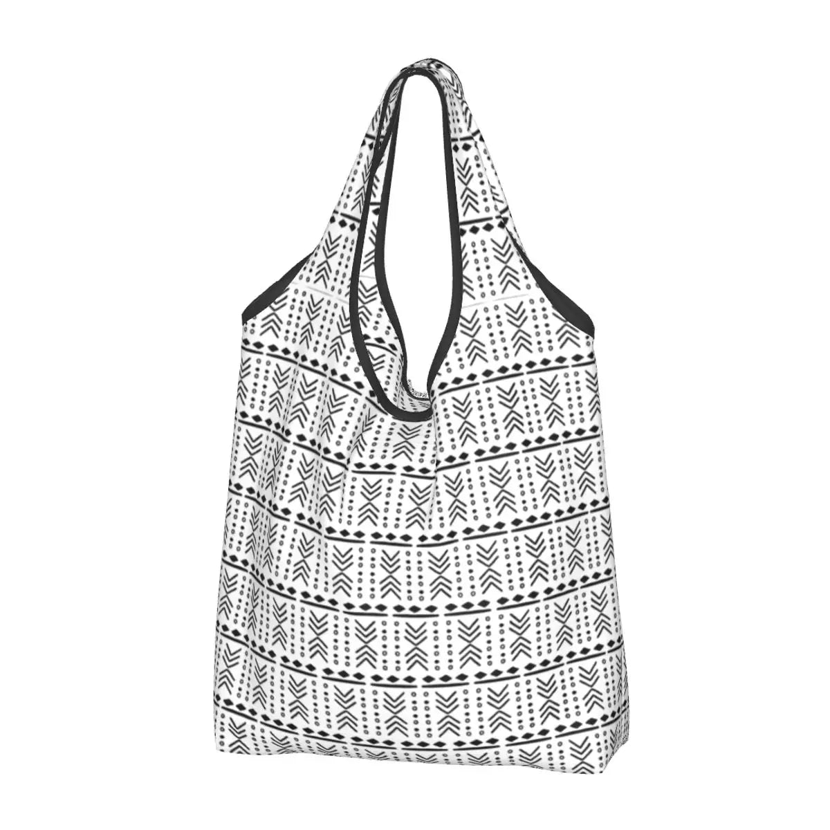 Funny Black Bandana Pattern Shopping Tote Bag Portable Paisley Style Groceries Shopper Shoulder Bag