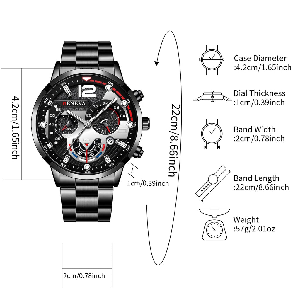 3PCS Men Business Watches Fashion Steel Band Male's Analog Quartz Watch Set Relogio Masculino Reloj Hombre（Without Box）