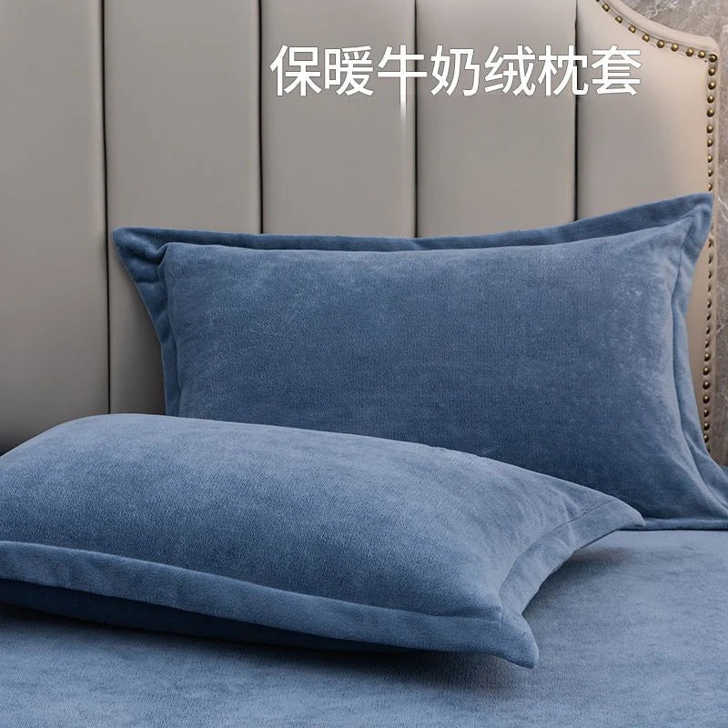 Coral Fleece Soft Winter Pillowcase Solid Plain Simple Home Bedroom House Hold Pillow Case Cover Zipper Warm  Comfortable