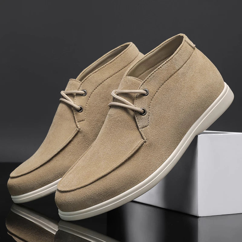 Men Suede Leather Loafers Slip-on Platform Driving Shoes Lightweight Casual Khaki Breathable Leisure Footwear Comfort Flexible