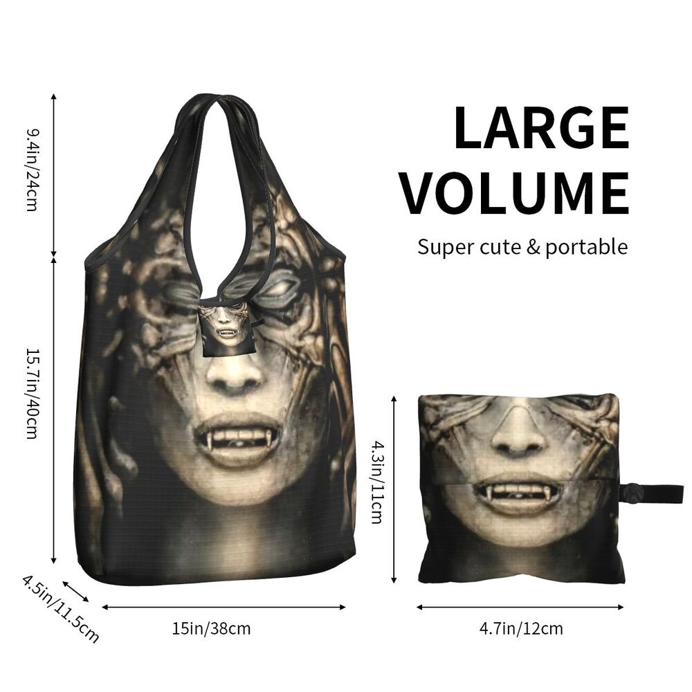 Custom Funny Gothic Vampire Shopping Tote Bags Portable Halloween Haunted Mansion Groceries Shoulder Shopper Bag