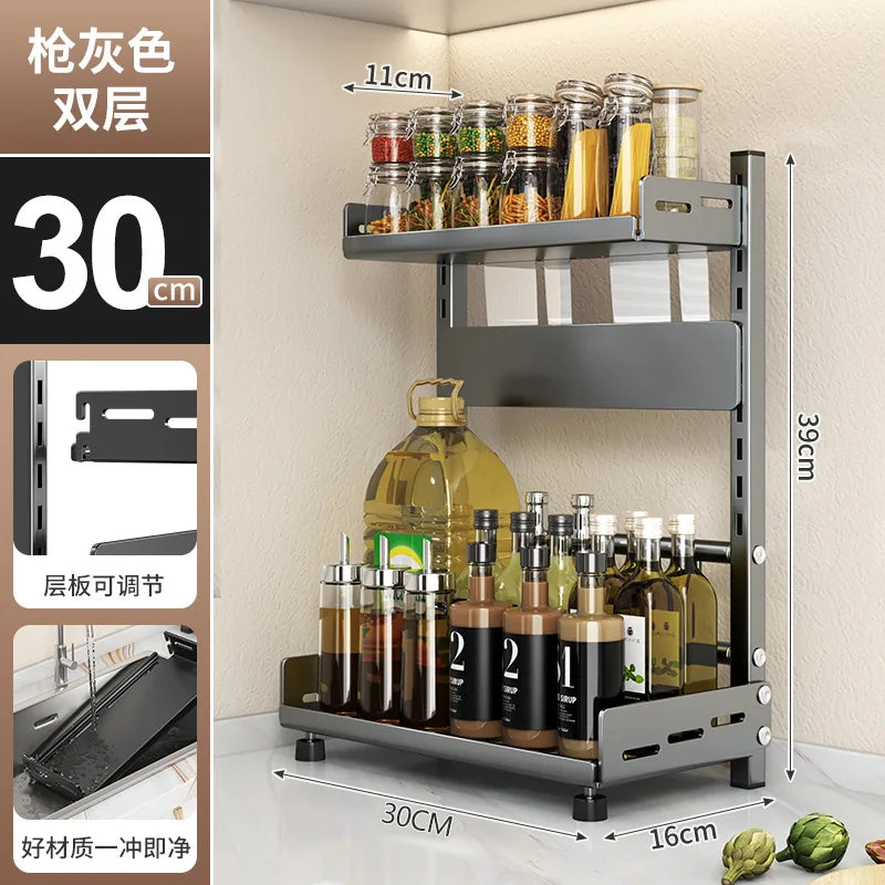Kitchen Countertop Organizer Rack with Adjustable Feet Knife Storage and Removable Shelves for Cooking Essentials Use