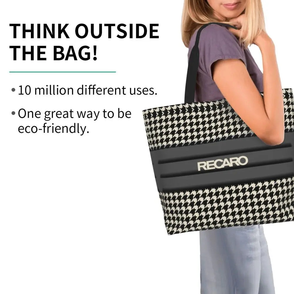 Custom Recaros Logo Shopping Canvas Bags Women Durable Big Capacity Groceries Shopper Tote Bags
