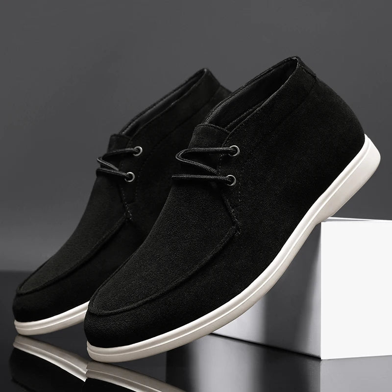 Men Suede Leather Loafers Slip-on Platform Driving Shoes Lightweight Casual Khaki Breathable Leisure Footwear Comfort Flexible