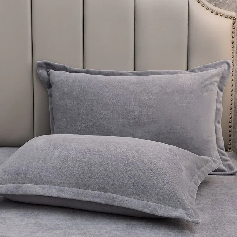 Coral Fleece Soft Winter Pillowcase Solid Plain Simple Home Bedroom House Hold Pillow Case Cover Zipper Warm  Comfortable