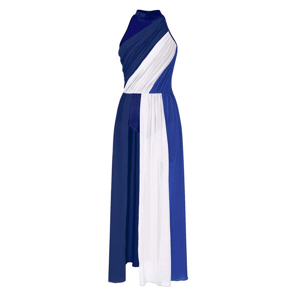 Women Ladies Lyrical Praise Dance Dress Performance Costume Modern Contemporary Celebration of Spirit Dancewear Split Long Dress