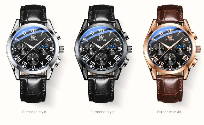 OLEVS 2871 Men Watch Quartz Watch Multifunctional Chronograph Watch Man Waterproof Luminous Moon Phase Watch