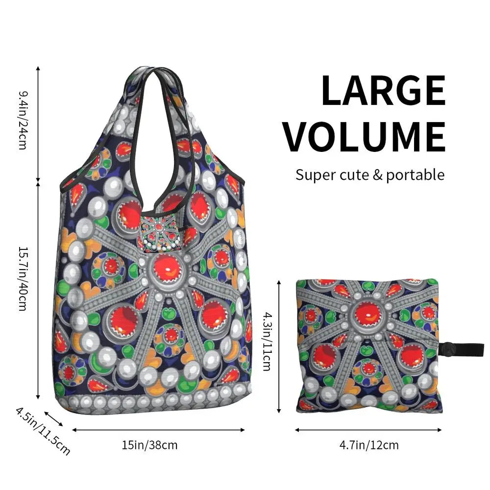 Custom Kabyle Jewelry Shopping Bags Women Portable Large Capacity Groceries Amazigh Carpet Berber Shopper Tote Bags