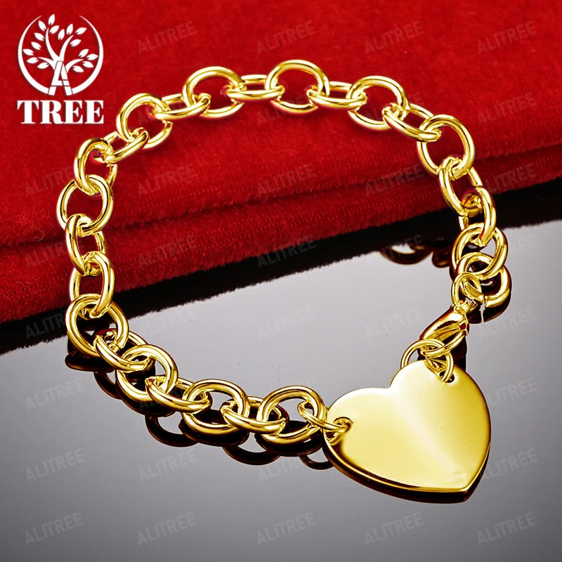 Charm Luxury 18k Gold Cuban Chain Heart Bracelet For Women Men Birthday Christmas Party Gift Fashion Design Jewelry Accessories