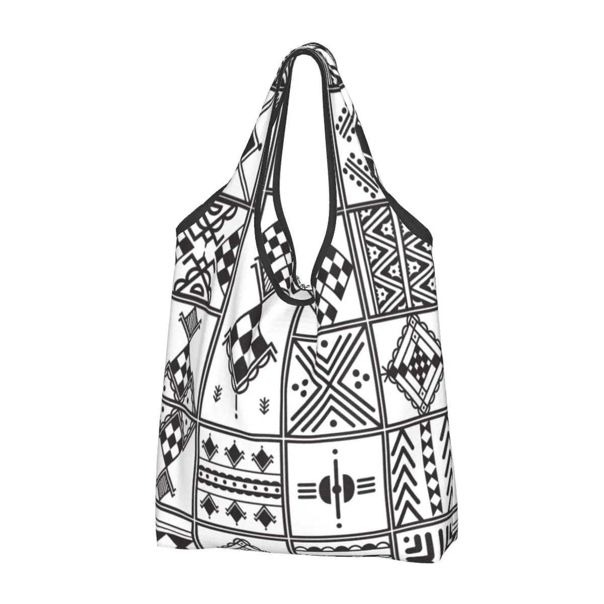 Custom Kabyle Jewelry Shopping Bags Women Portable Large Capacity Groceries Amazigh Carpet Berber Shopper Tote Bags