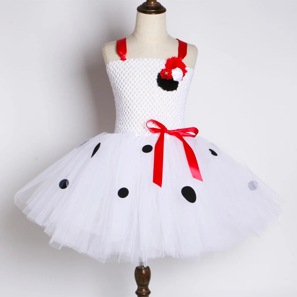 Dalmatian Costume Kids Cute Flowers Spotted Dog Tutu Dress Toddler Girls Halloween Festival Party Animal Puppy Dress Up Outfits