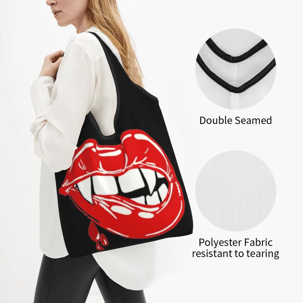 Custom Funny Gothic Vampire Shopping Tote Bags Portable Halloween Haunted Mansion Groceries Shoulder Shopper Bag