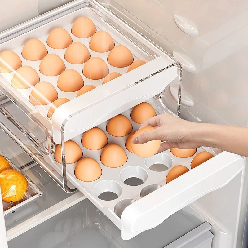 Kitchen Egg Storage Box, Refrigerator Fresh-Keeping 2-Layer Drawer Style Large Capacity Storage, Household Kitchen Storage Box