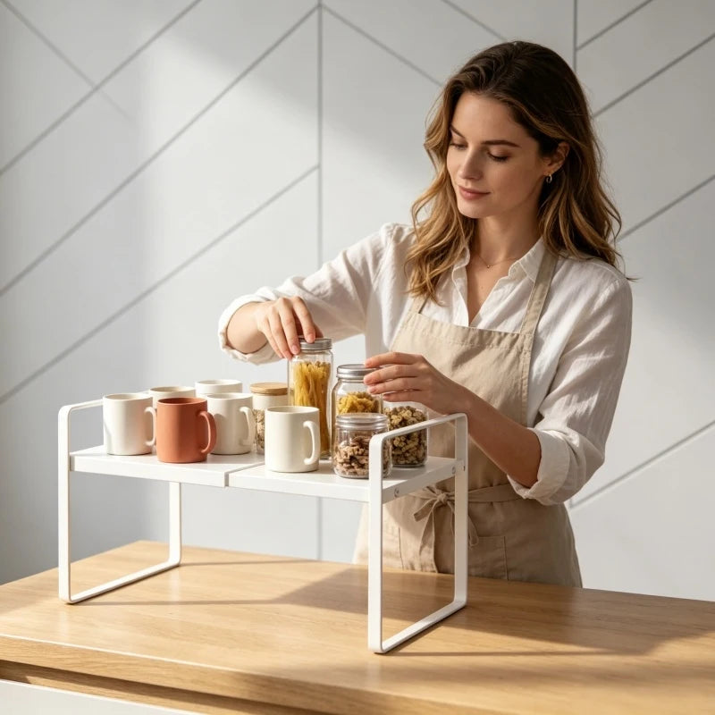 Kitchen Storage Rack under the Sink, Layered Shelf in the Cabinet, Countertop, Extendable Cabinet, Dish Storage Rack for Home
