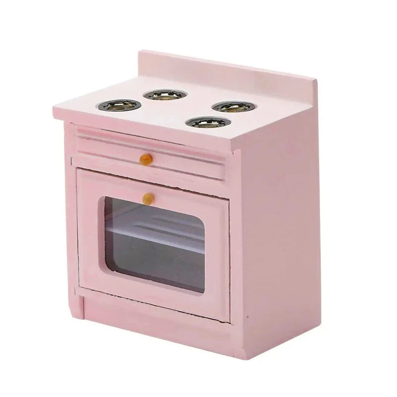 Exquisite 1:12 Miniature Dollhouse Kitchen Cabinet and Sink Set  Cooking Table and Miniature Food Models Birch