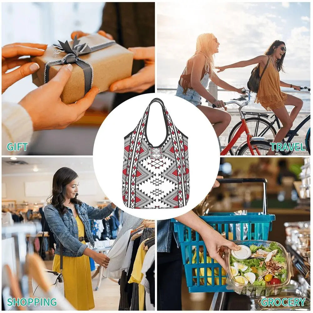 Custom Kabyle Jewelry Shopping Bags Women Portable Large Capacity Groceries Amazigh Carpet Berber Shopper Tote Bags
