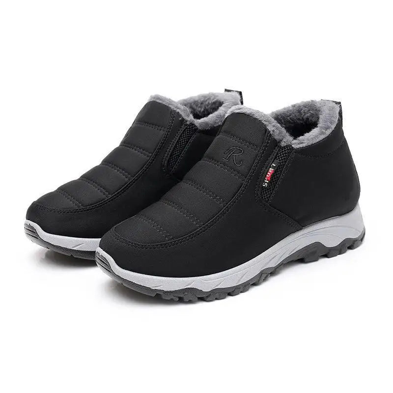 Thickened Fleece Winter Men's Beijing Cloth Shoes Anti-slip Warm Cotton Boots Women's Step-by-step Shoes round Toe Thick Heel