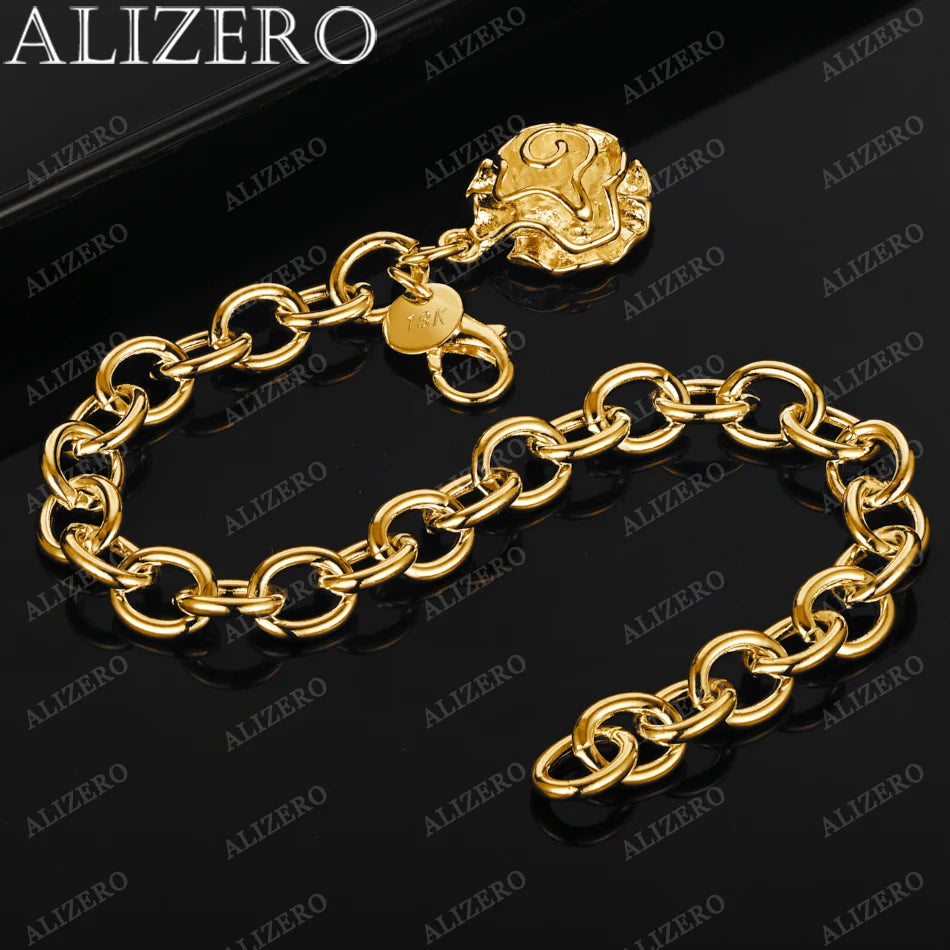 ALIZERO 18K Gold Bracelet Rose Flower Charms Bracelets For Woman Wedding Party Gift Fashion Fine Jewelry