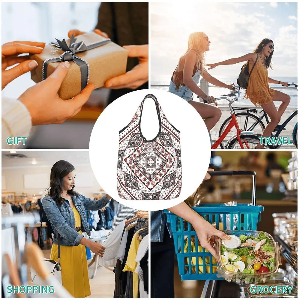 Custom Kabyle Jewelry Shopping Bags Women Portable Large Capacity Groceries Amazigh Carpet Berber Shopper Tote Bags
