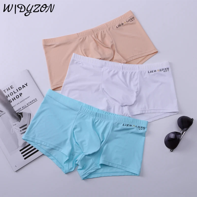 Men's Panties Men Ice Silk Boxers Underwear Sexy Boxer Shorts Underpants Big Bag Breathable High Elastic Hombre Boxershorts