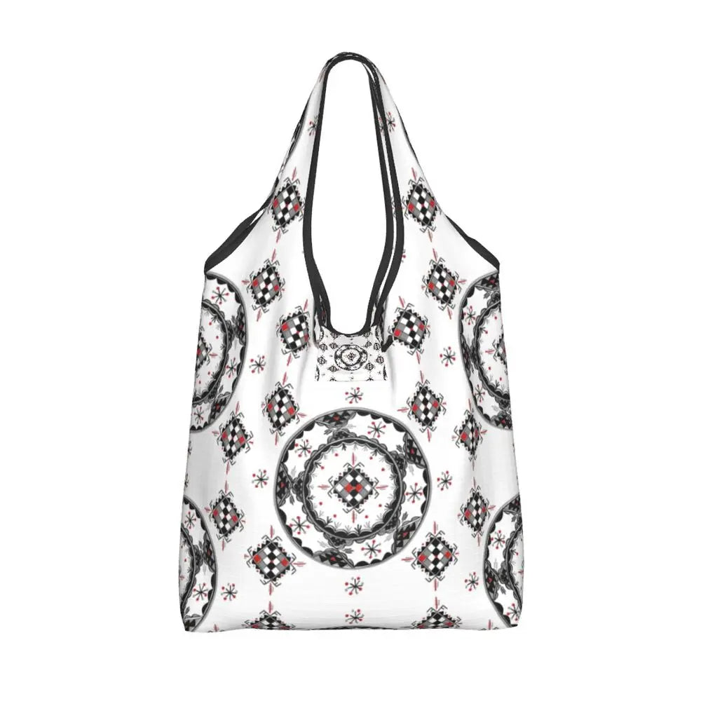 Custom Kabyle Jewelry Shopping Bags Women Portable Large Capacity Groceries Amazigh Carpet Berber Shopper Tote Bags